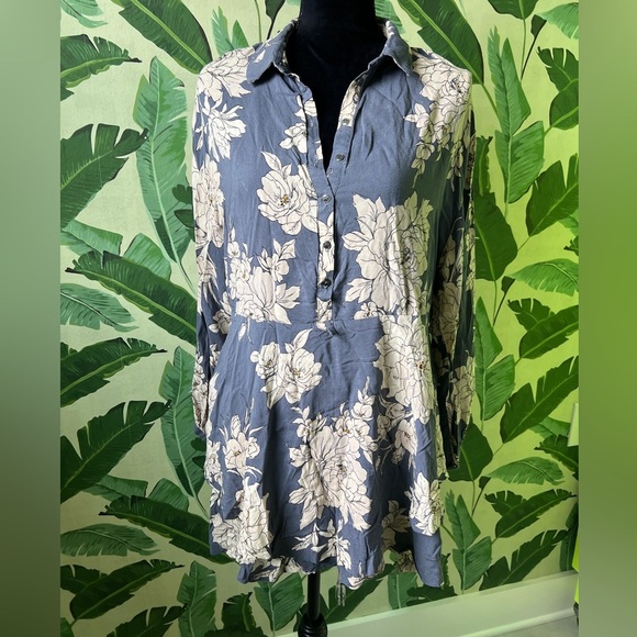 Free people long sleeve blue floral shake it mini dress buttons tie back size S - Picture 4 of 11